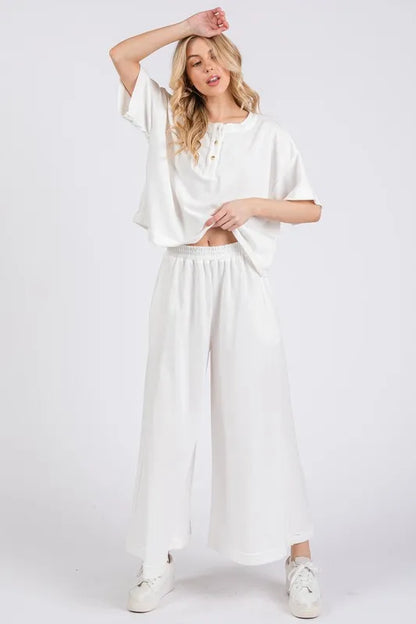 Ces Femme Half Button Half Sleeve Top and Pants Set