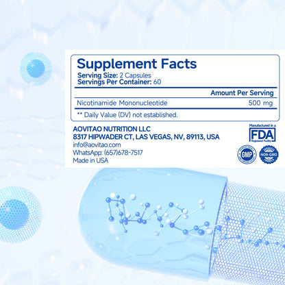 NMN Supplement 500mg Ultra Pure 99.8 Stabilized Form Supports NAD Production Cellular Health Healthy Aging 60 Capsules