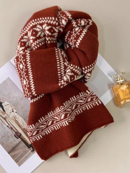 Winter Snowflake Pattern Knitted Scarf