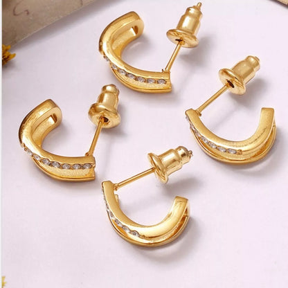 18K Gold-Plated Titanium Steel Rhinestone Earrings