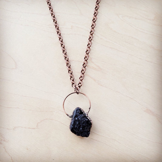 **Long Copper Necklace with Black Agate Pendant 261r