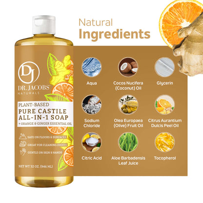 Orange & Ginger All in 1 Castile Soap - Thin Formula