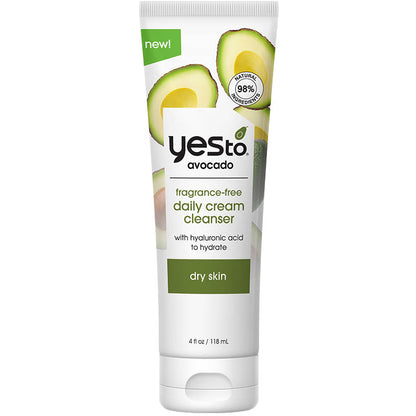 avocado fragrance-free daily cream cleanser with hyaluronic acid to hydrate dry skin