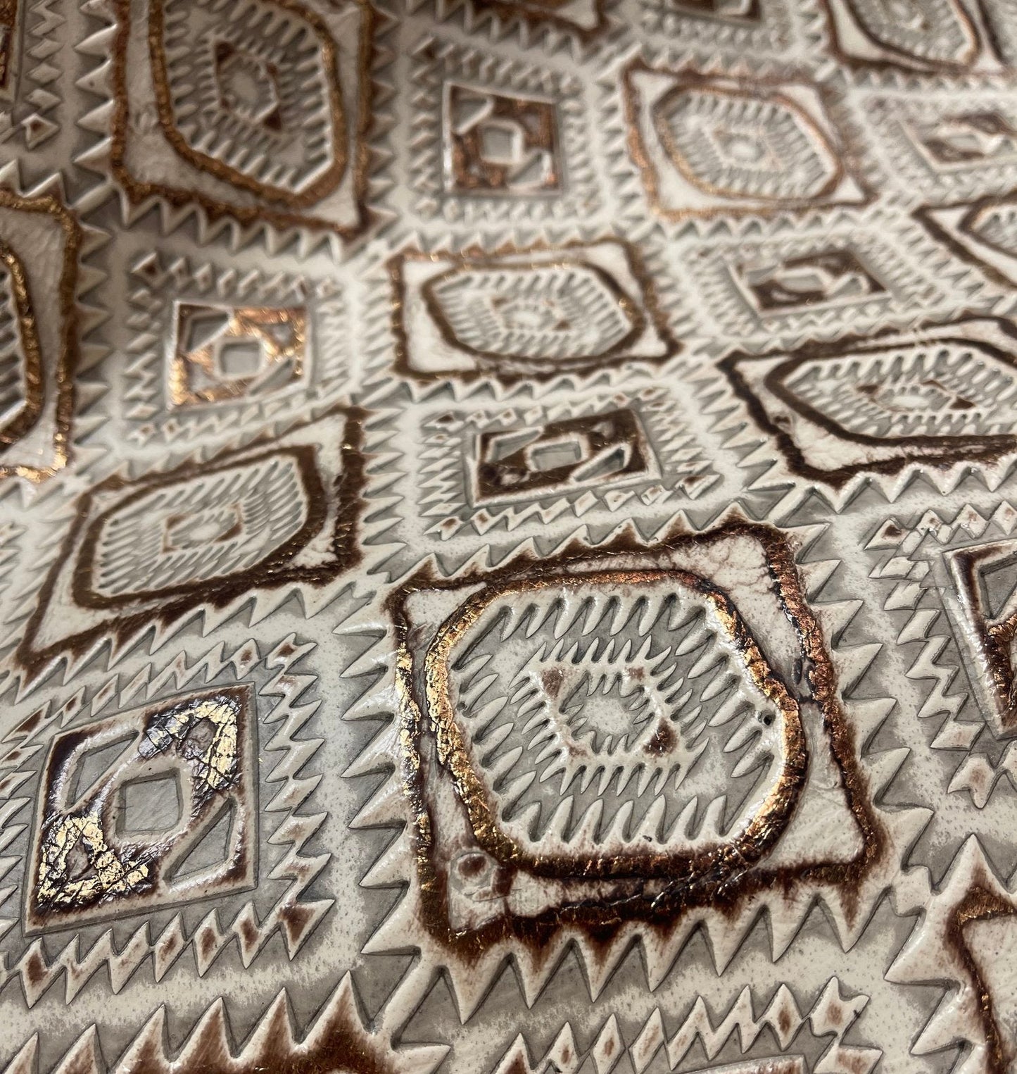 **Gold Aztec Embossed Leather Hat Band Only w/white Turq Slab 952a