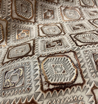 **Gold Aztec Embossed Leather Hat Band Only w/white Turq Slab 952a