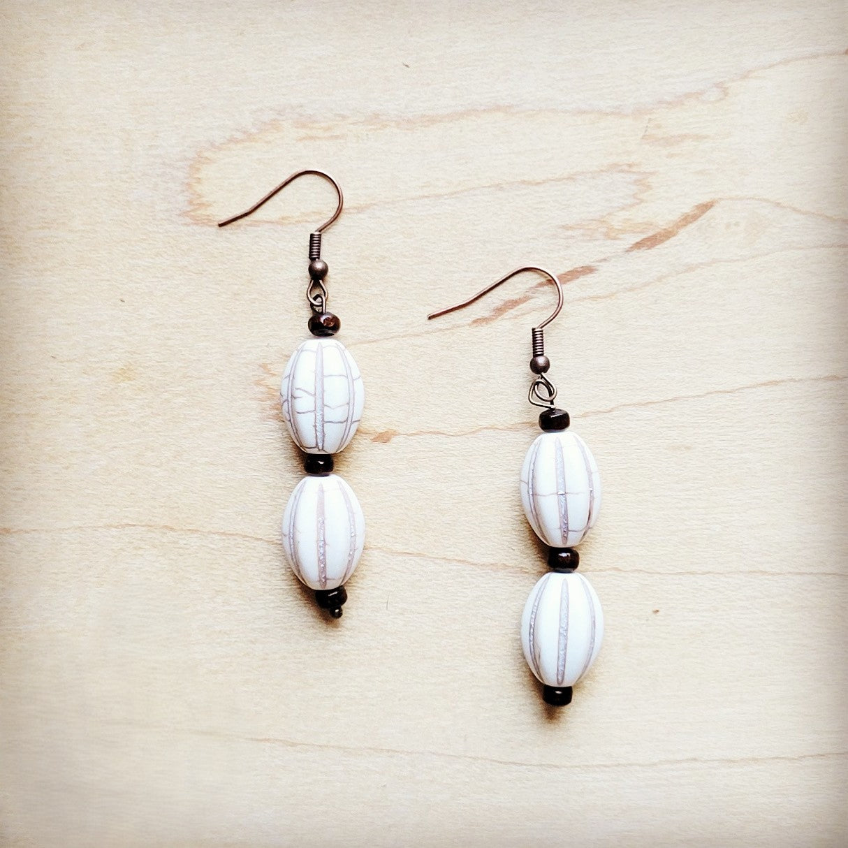 **White Turquoise Melon Bead Earrings 220y