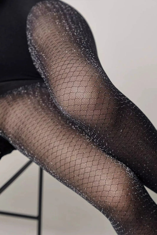 Fantasy Tights Conte Silver - Shining Openwork Honeycomb Pattern