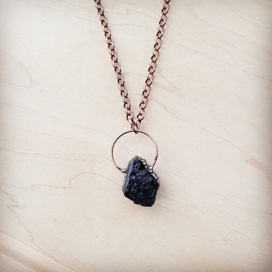 **Long Copper Necklace with Black Agate Pendant 261r