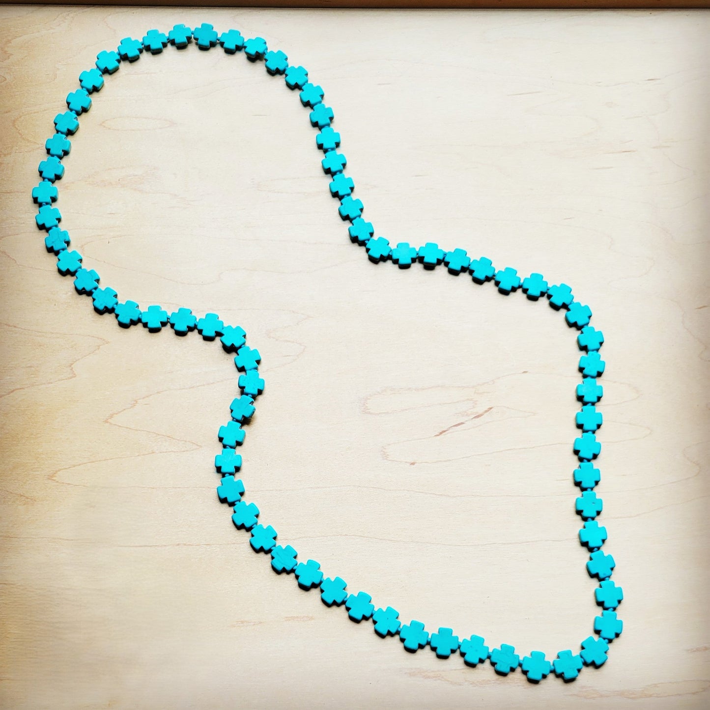 **Long Turquoise Beaded Cross Necklace 258L