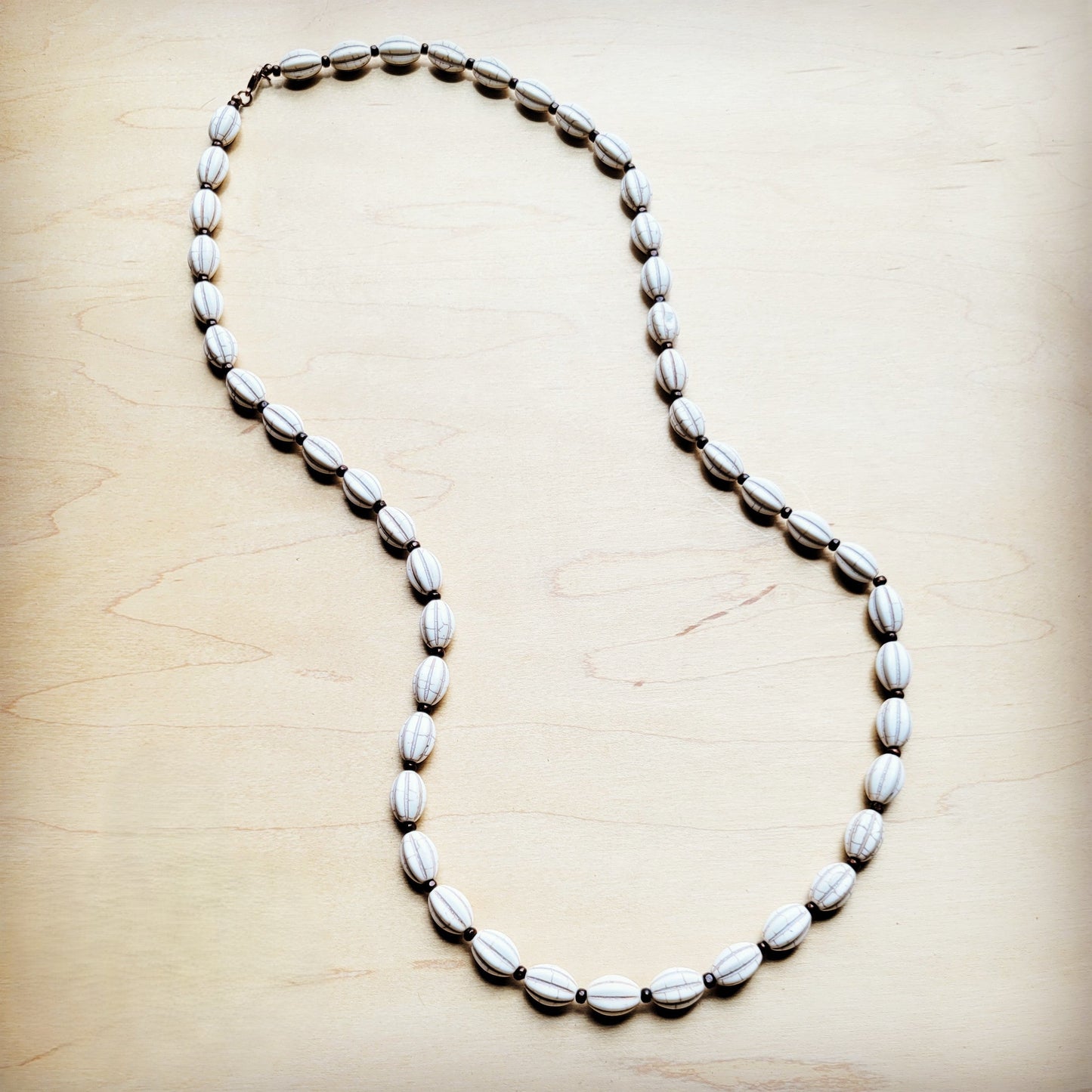 **White Turquoise & Wood Melon Beaded Necklace 258p