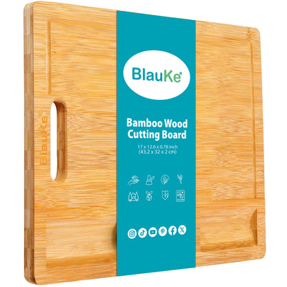 Extra Large Bamboo Cutting Board - 17x12.5 inch Wood Cutting Board for Meat, Cheese, Veggies - Wood Serving Tray with Juice Groove and 3 Compartments