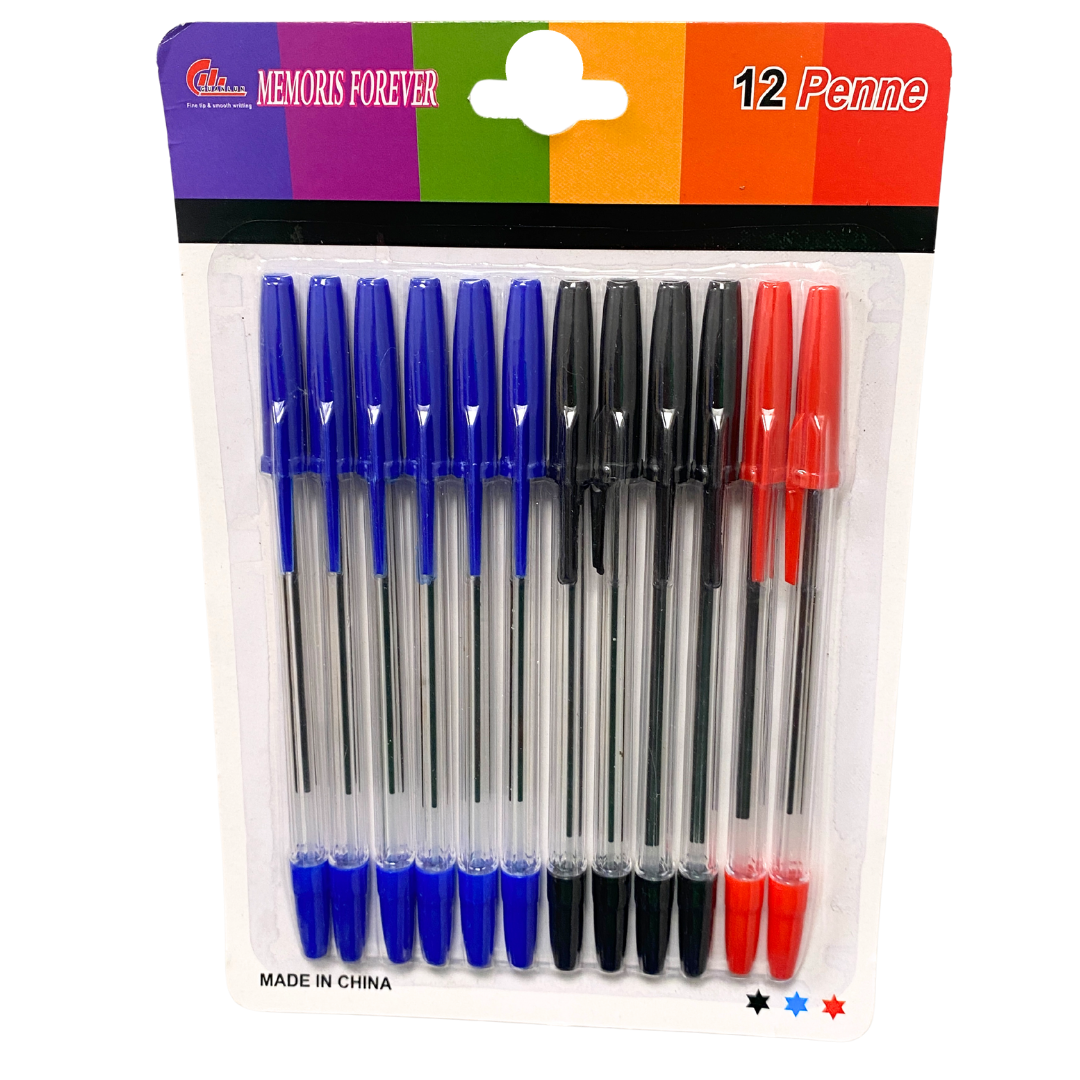 Bolígrafos Memoris Forever (12 piezas, azul, negro y rojo)