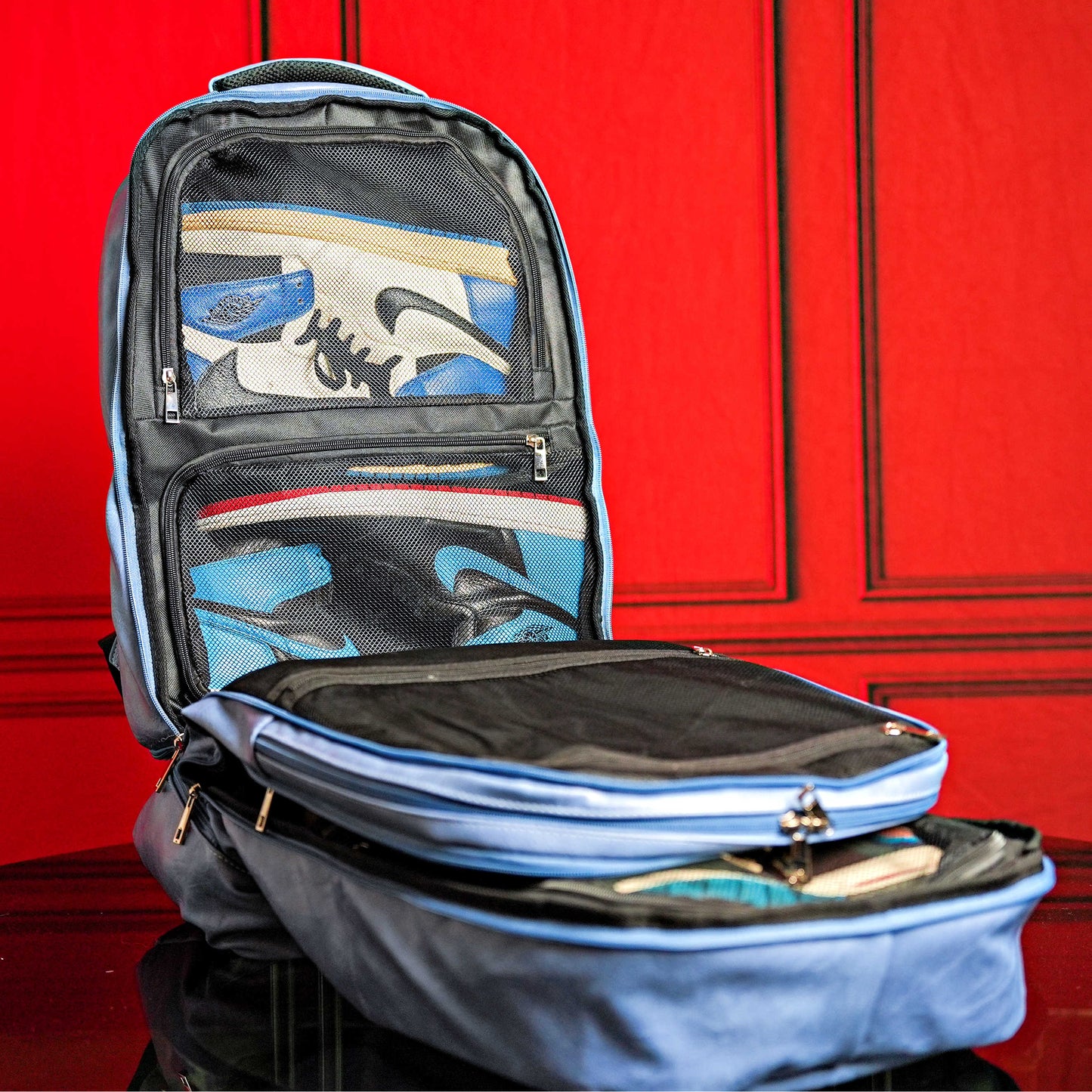 Baby Blue Leather Patented Carry-On Backpack