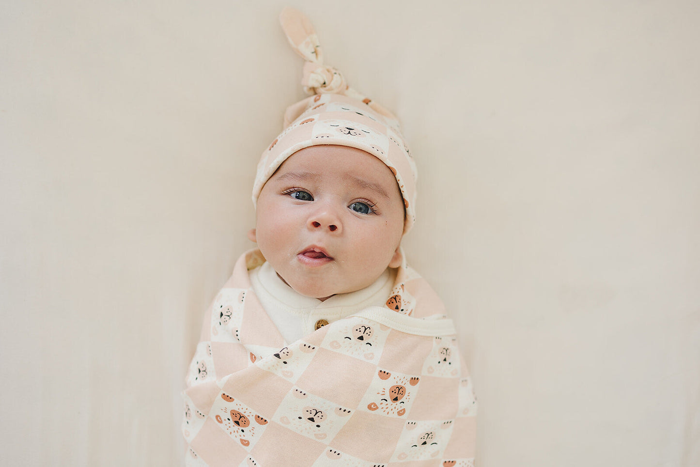 GOTS Certified Organic Cotton Hat - Checkered Bear