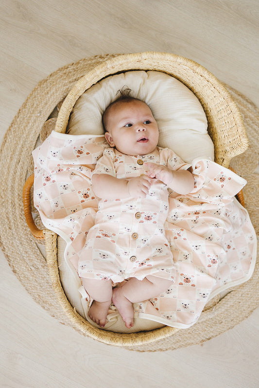 GOTS Certified Organic Cotton Blanket - Checkered Bear