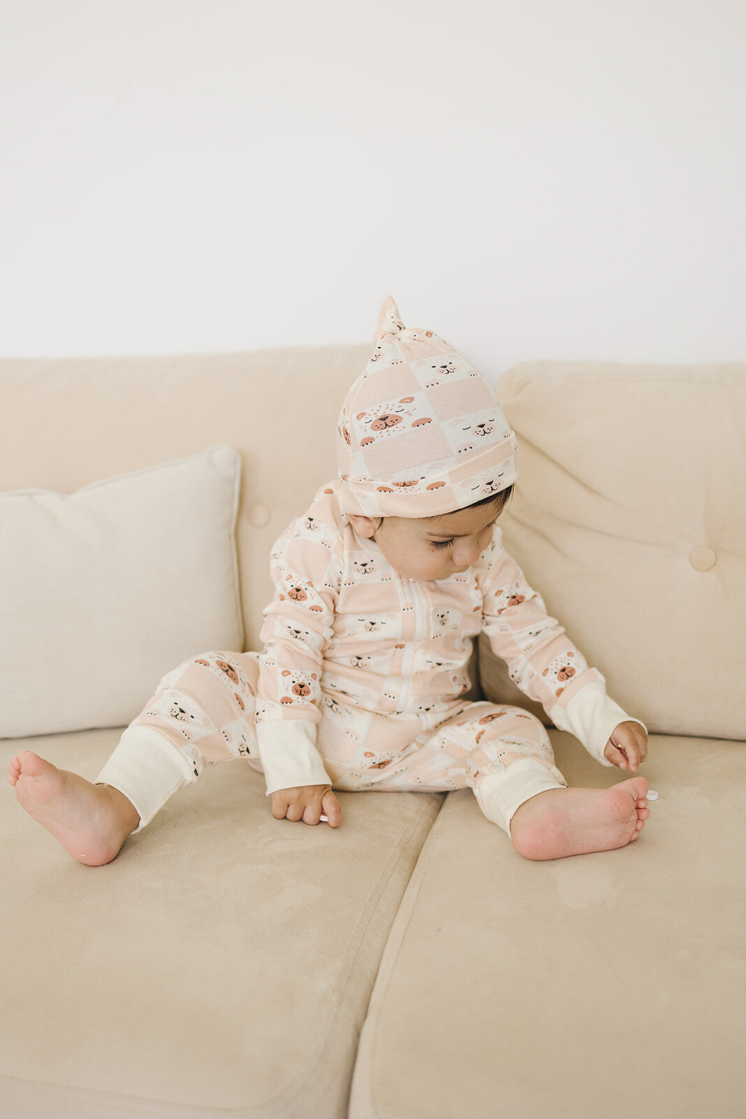 GOTS Certified Organic Cotton Hat - Checkered Bear