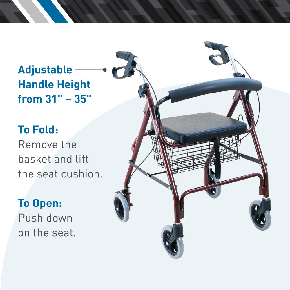 BodyMed Aluminum Rollator with 6-inch Wheels
