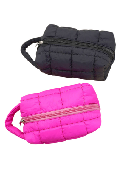 QUILTED PUFFY COSMETIC MAKEUP POUCH
