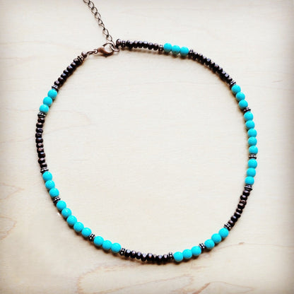 Blue Turquoise, Wood and Copper Beads Collar Necklace 230g