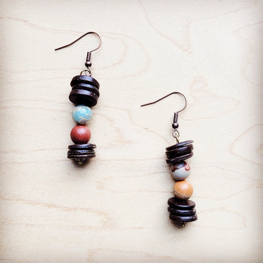 **Aqua Terra and Wood Drop Earrings 225d