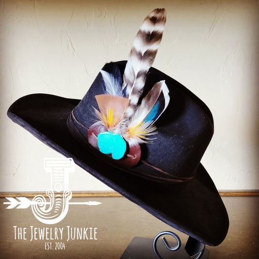 **Cowgirl Western Felt Hat w/ Choice of Turquoise Hat Accent-Black 981b
