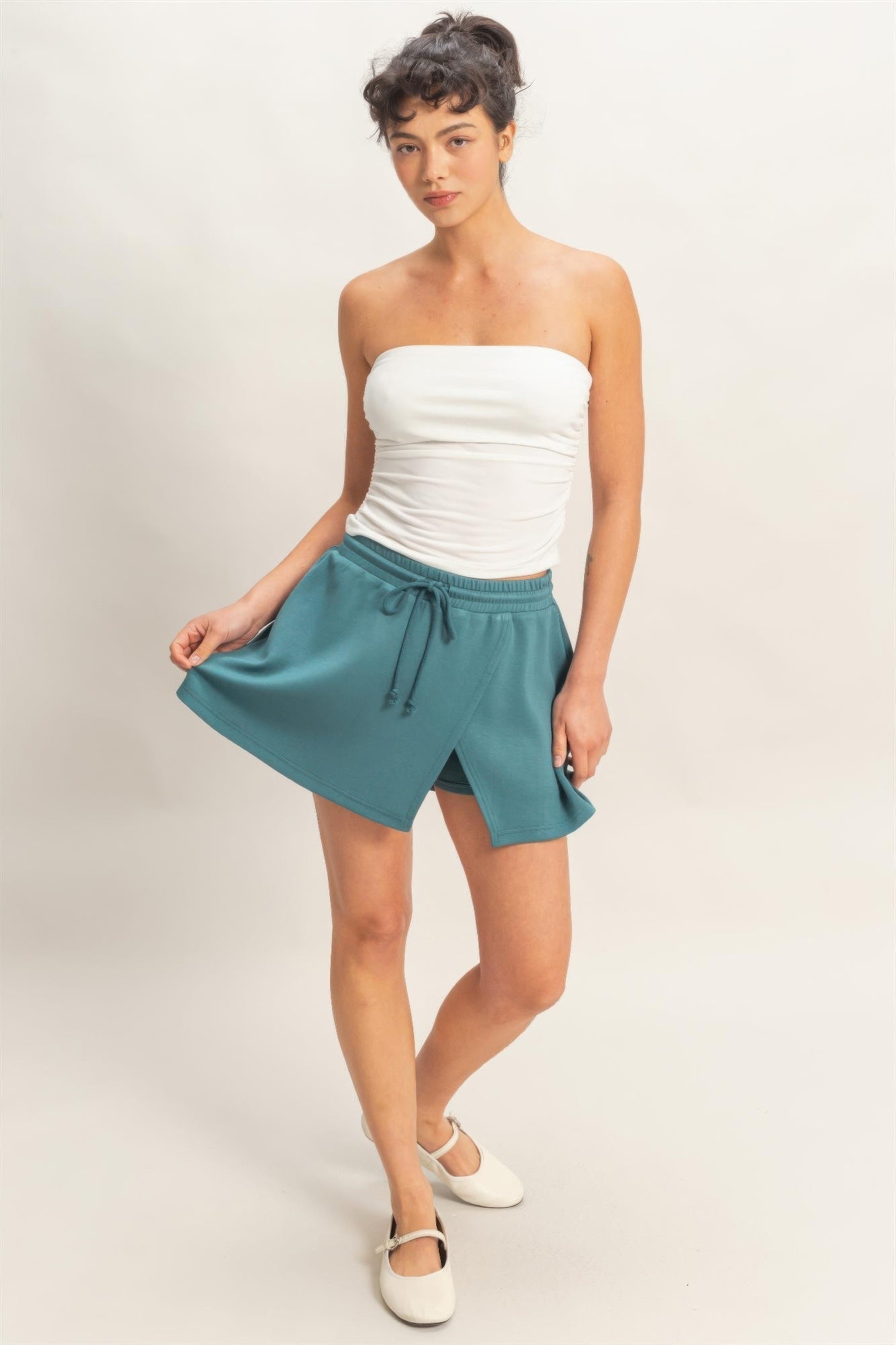 Wrap Front Elastic Waist Skort