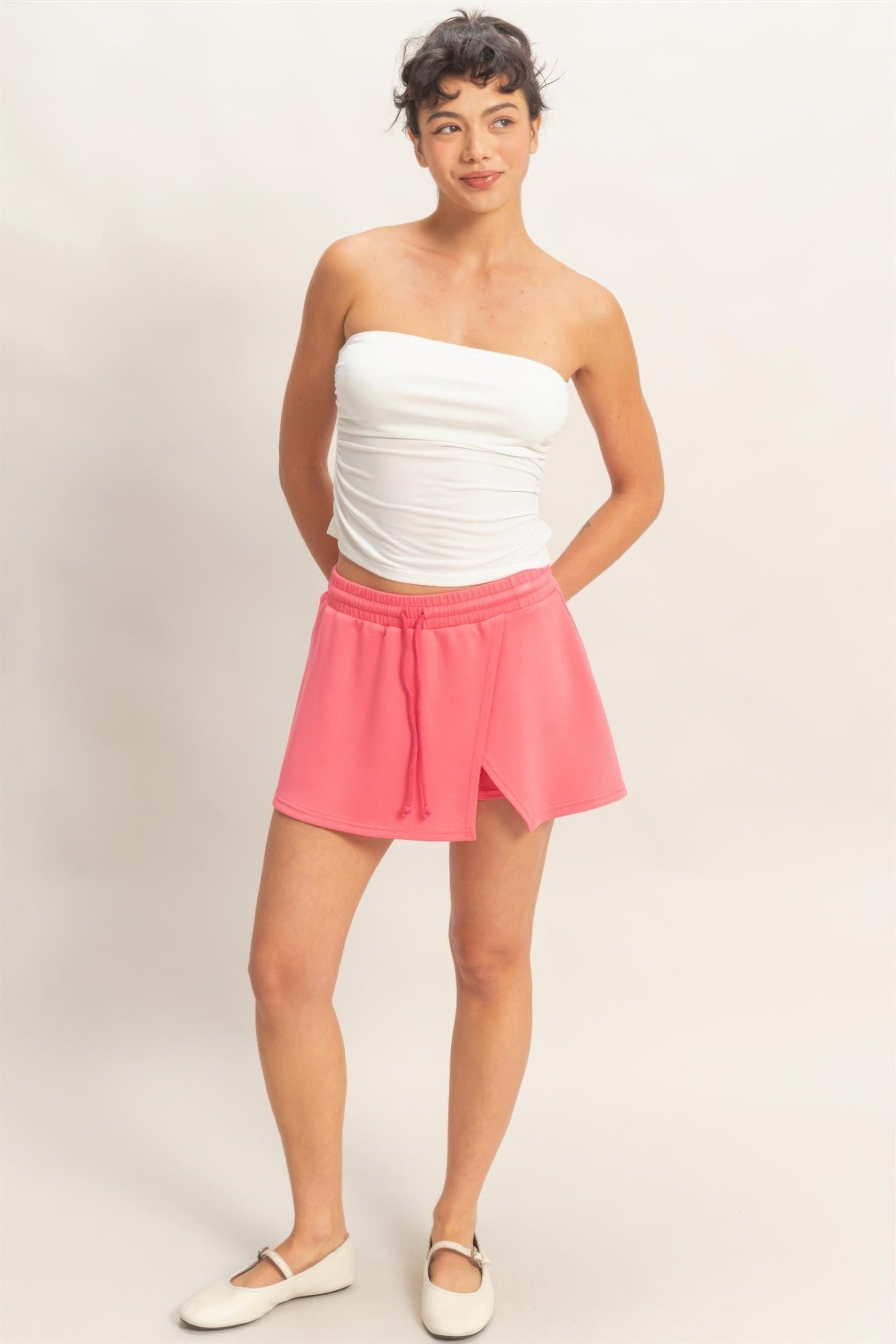 Wrap Front Elastic Waist Skort