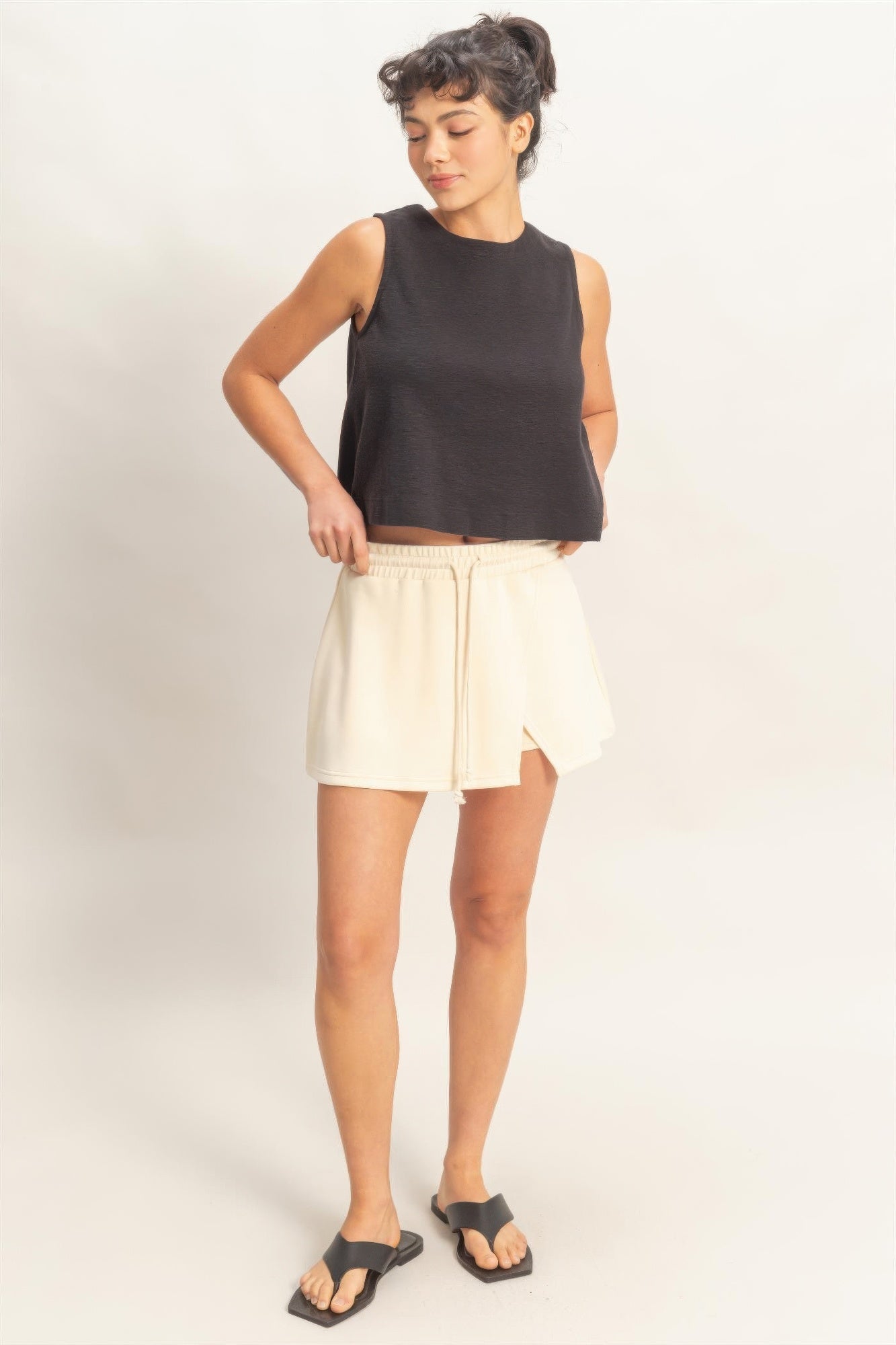 Wrap Front Elastic Waist Skort