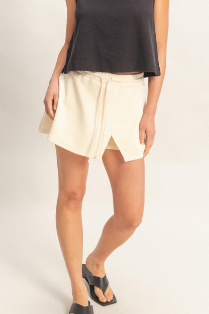 Wrap Front Elastic Waist Skort