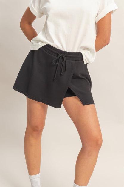 Wrap Front Elastic Waist Skort