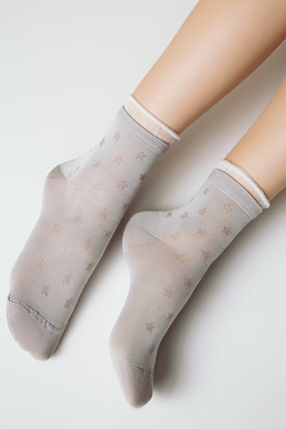 Conte Socks Classic - 491 Glossy Pattern and Decorative Transparent Mesh