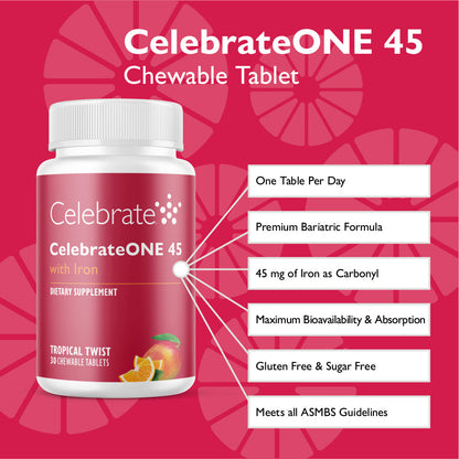 CelebrateONE 45 Once Daily Bariatric Chewable Multivitamin with Iron