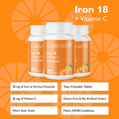 Iron 18 mg + Vitamin C Chewable Tablets, Orange