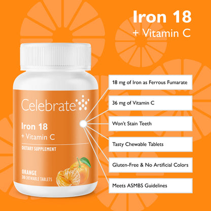 Iron 18 mg + Vitamin C Chewable Tablets, Orange