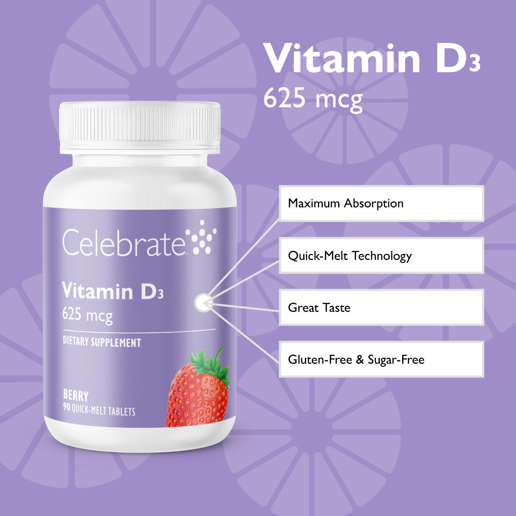 Vitamin D3 625 mcg Quick-Melt Tablets, Berry, 90 Count