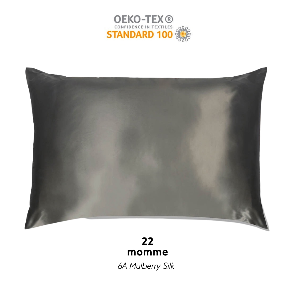 PURE SOL. Beauty Sleep Happy 100% Mulberry Silk Pillow Case - Silver