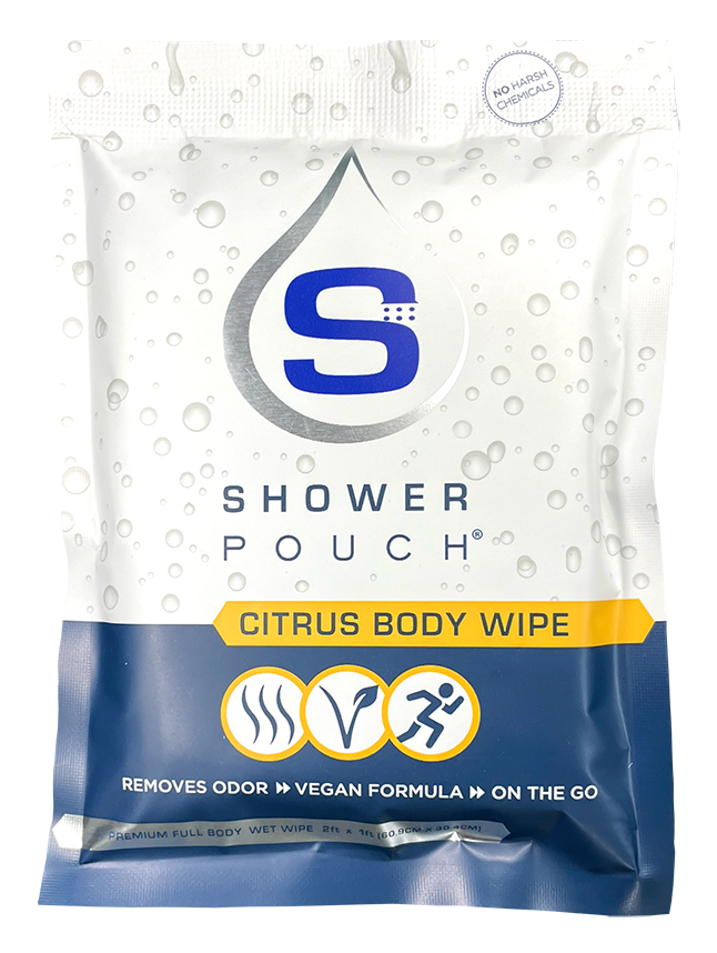 Adventure Sampler Kit: 4 Shower Pouches, 1 Hand Sanitizer (80%), and 1 Deodorant