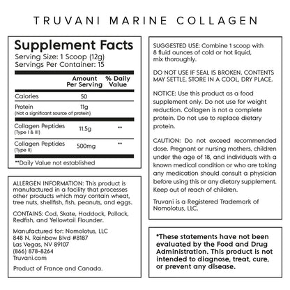 Truvani Marine Collagen Powder, Unflavored, 6.35 oz.