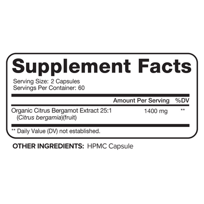 Nutrivein Premium Citrus Bergamot Supplement 1400mg 25:1 Bergamia Extract - 60 Day Supply - 120 Capsules