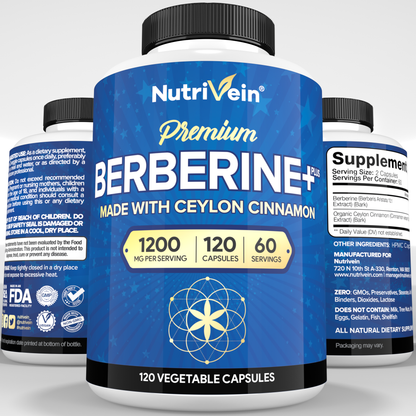 Nutrivein Premium Berberine 1200 mg with Ceylon Cinnamon - 120 Capsules