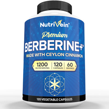 Nutrivein Premium Berberine 1200 mg with Ceylon Cinnamon - 120 Capsules