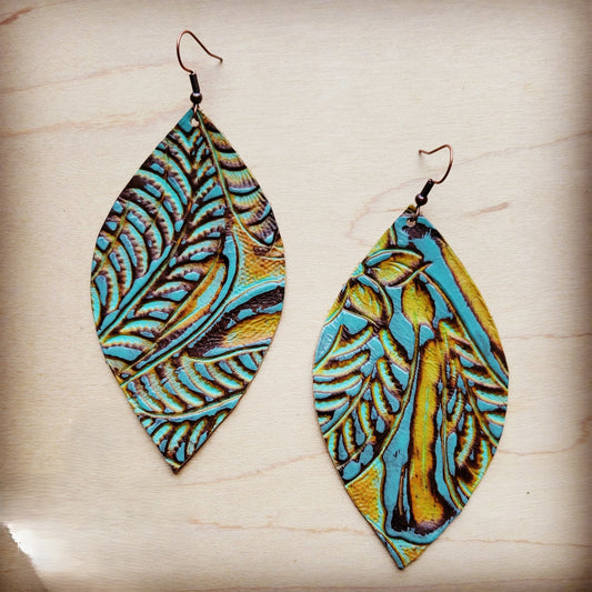 **Leather Oval Earrings- Dallas Turquoise 207k