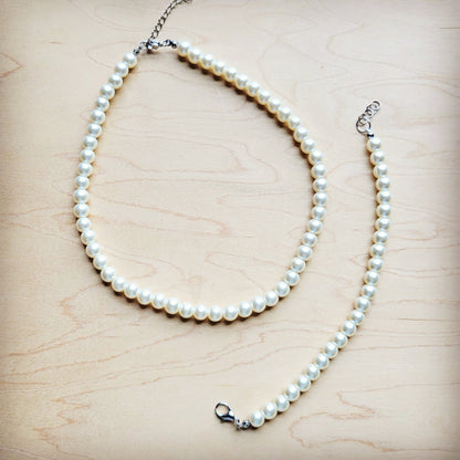 **Glass Pearl Necklace & Bracelet Set Wedding Collection 259w