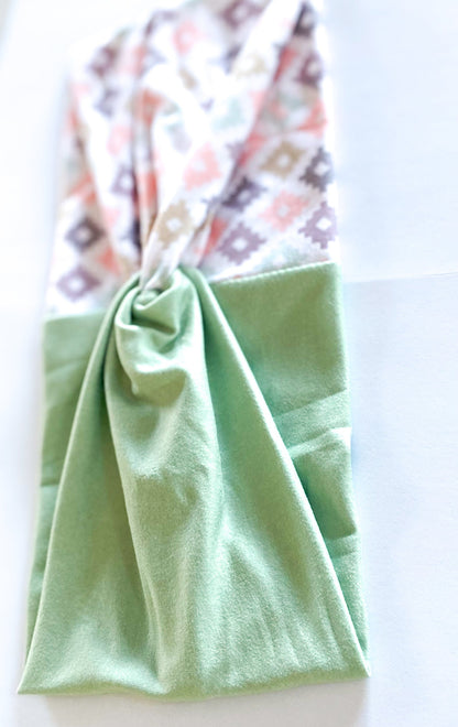 Muted Aztec/ Solid Sage Headband