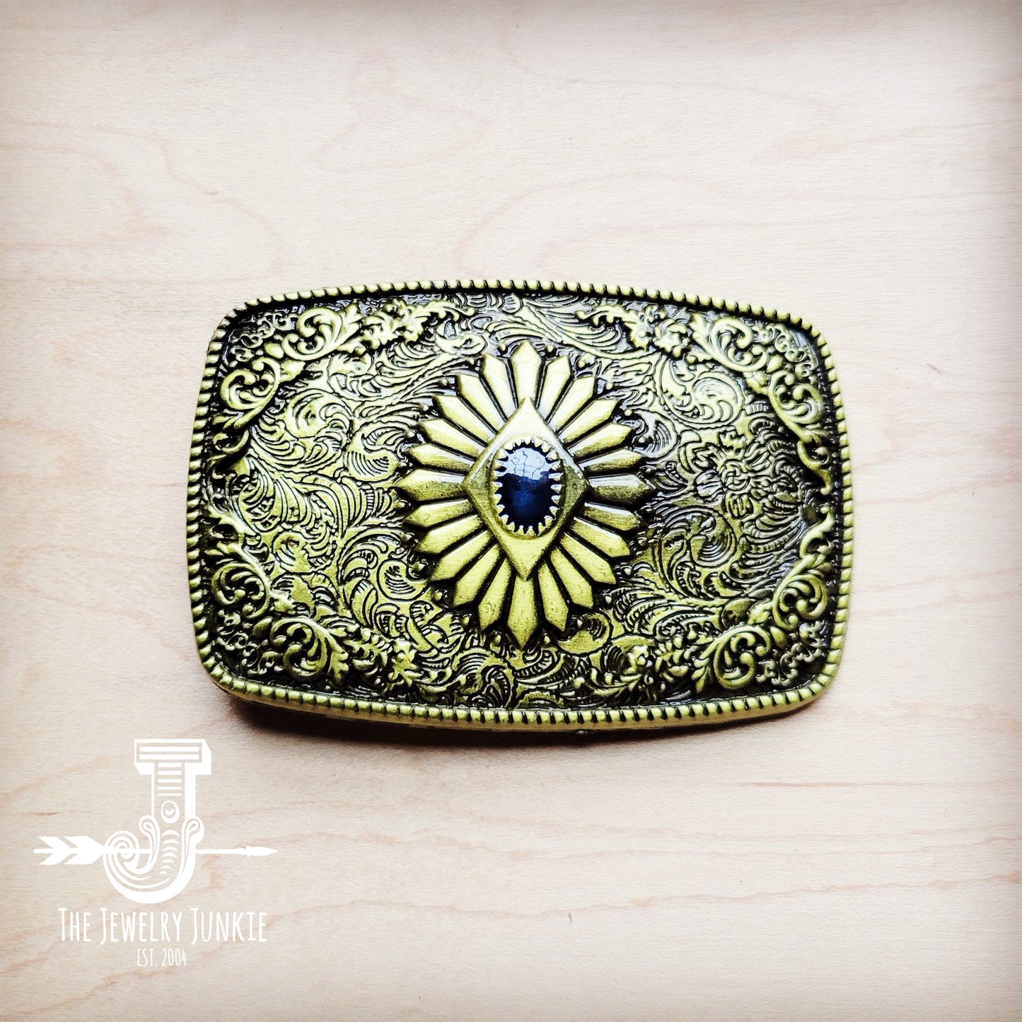 **Antique Gold Belt Buckle with Stone Center 903u