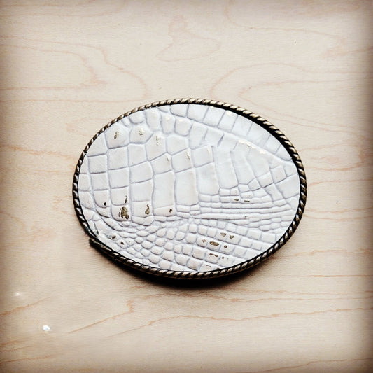 **Rope Edge Leather Belt Buckle White & Gold Gator 903s