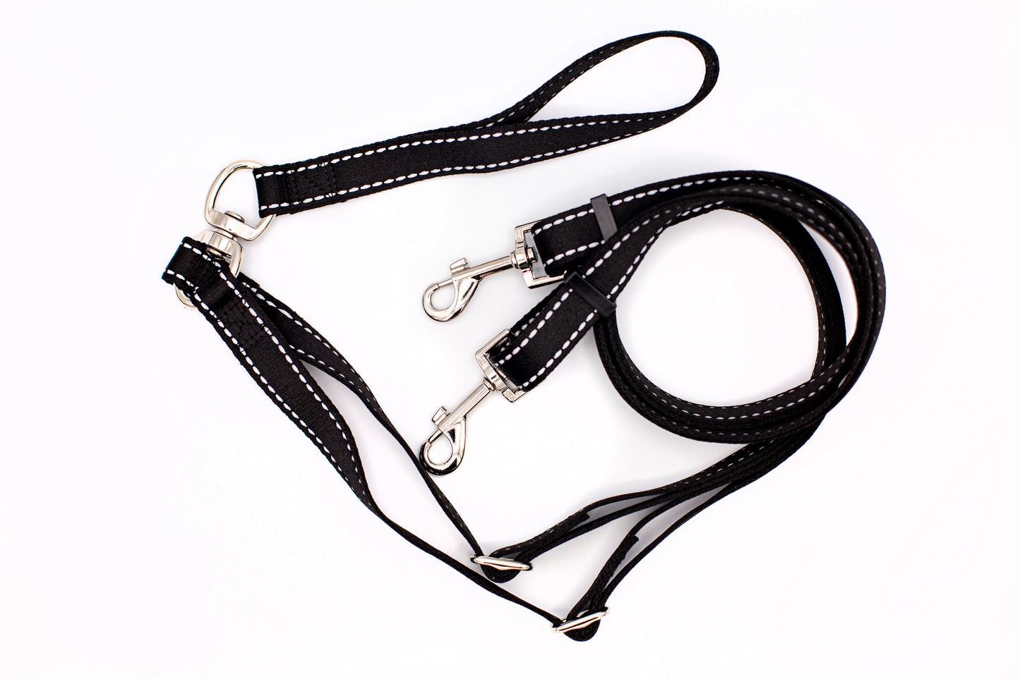 Outdoor Style Black Reflective Adjustable Double Leash