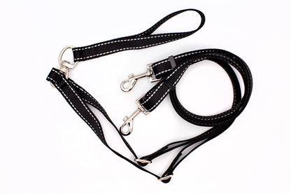 Outdoor Style Black Reflective Adjustable Double Leash