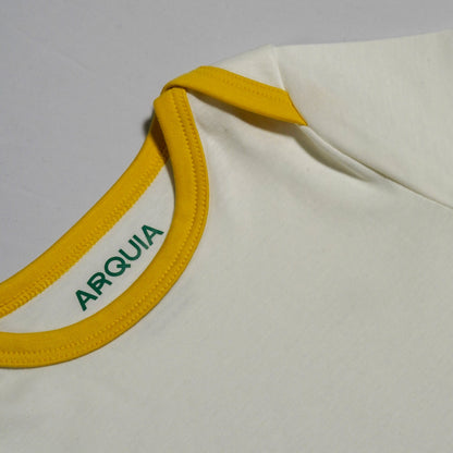 Long Sleeve Bodysuit in White with Misted Yellow