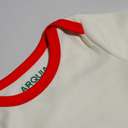 Long Sleeve Bodysuit in White with Engine Red